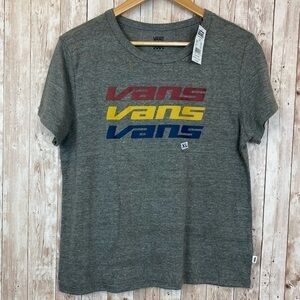 Vans Short Sleeve TRIFECTA Gray Heathered Spellout Shirt Size XL Women